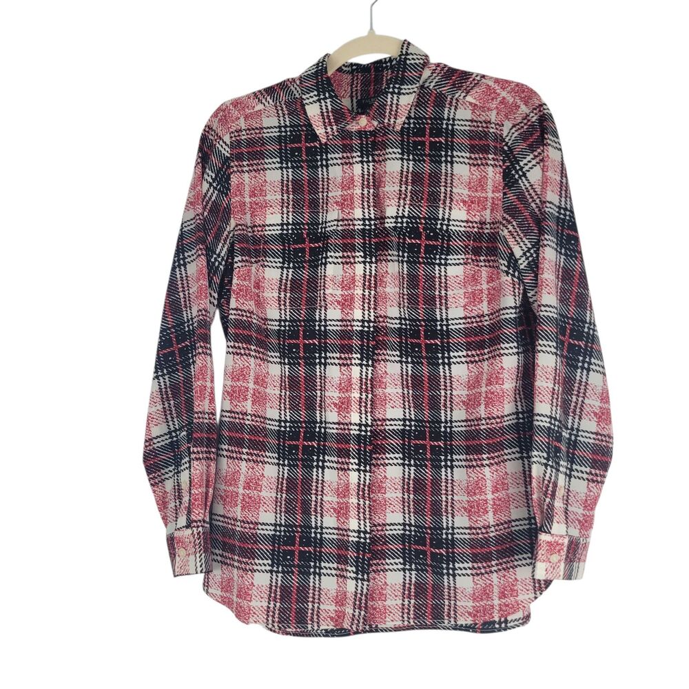 Talbots Petites Top Womens size S Plaid Blouse Red Black Long Sleeve Classic Fit